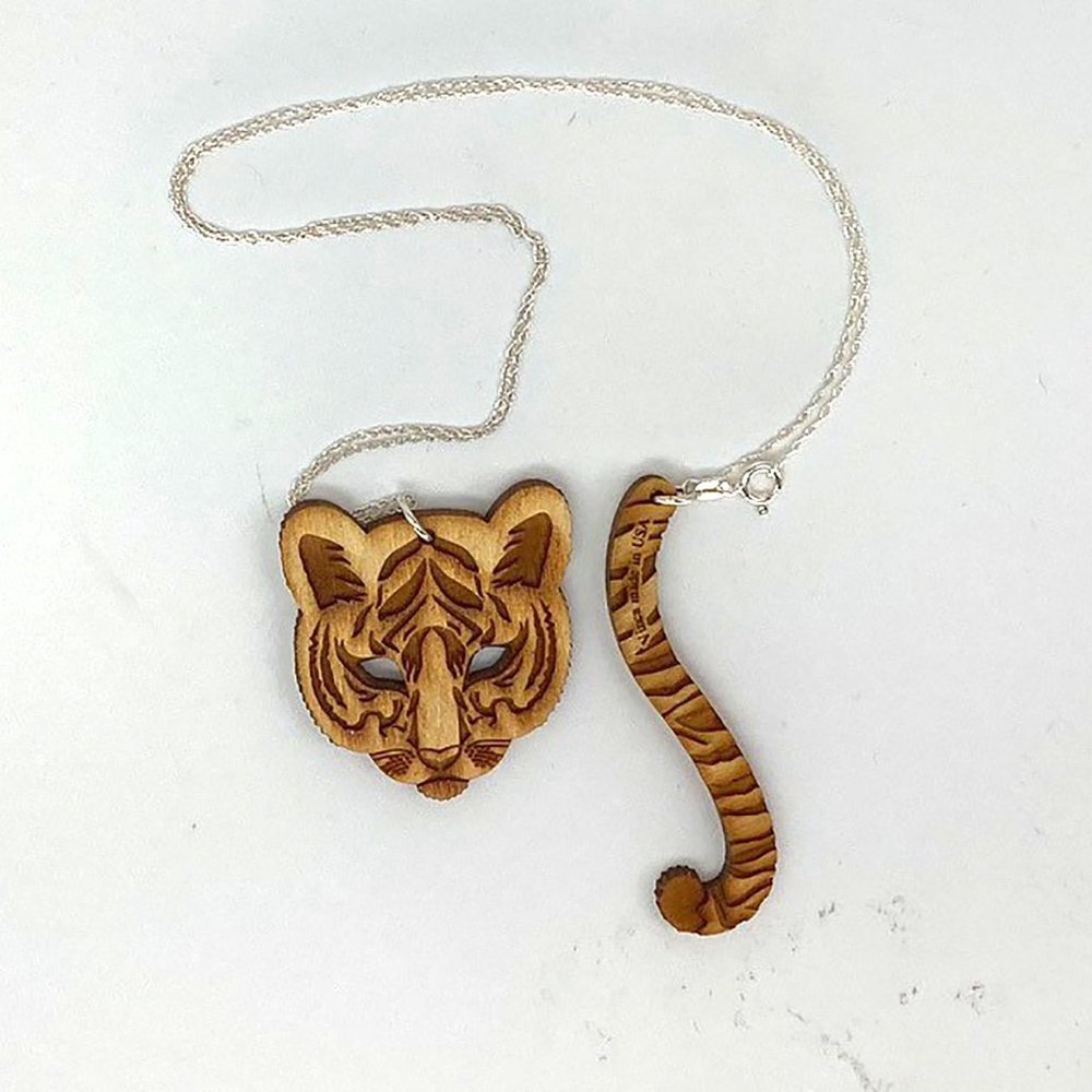 Tiger Necklace - etched birch-wood